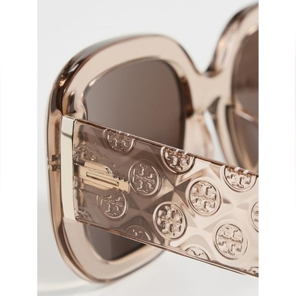 Tory Burch Logo Brown Beige Dark Brown Lens Womens Sunglasses